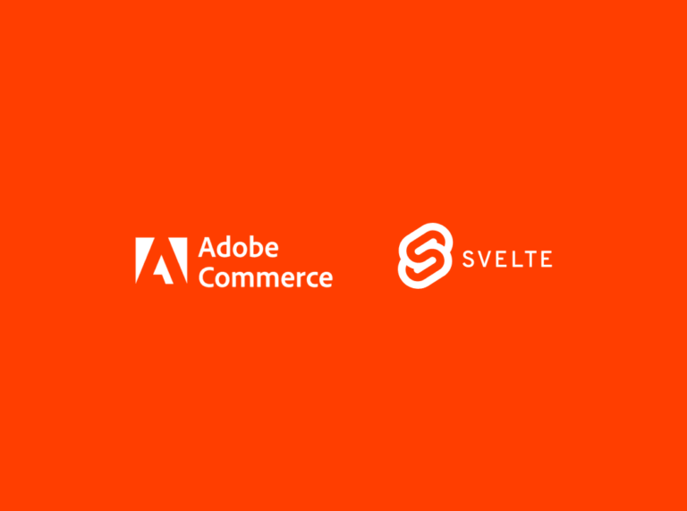 Imagem contendo logomarca da Adobe Commerce e do Svelte