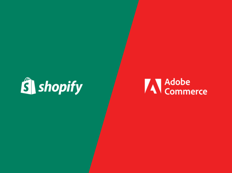 Imagem contendo logomarcas do Shopify e do Adobe Commerce